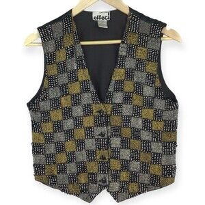 Vintage Creazioni Effect Vest M Retro 80s Fullly beaded Front Art Deco Victorian